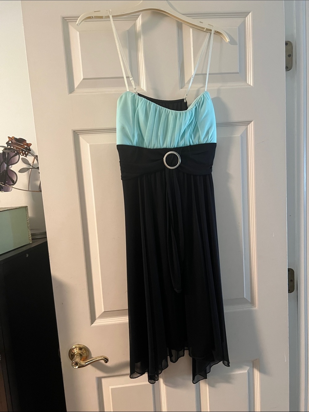 Ruby Rox Black and Mint Spaghetti Strap Mini Dress